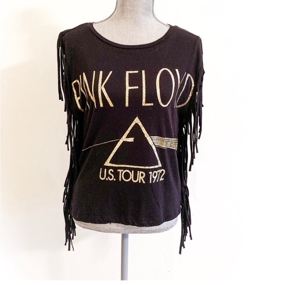 Vintage Pink Floyd US Tour 1972 Fringe Top Tee T-shirt Black Gold Size Medium - Picture 1 of 15